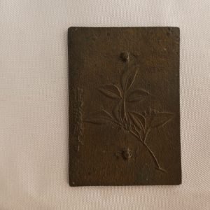 Japanese Small Rectangular Mirror featuring Chinese characters and a plant. Edo period.