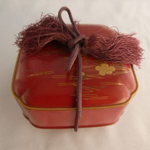 Japanese Edo period Red Lacquered Box with purple silk string.