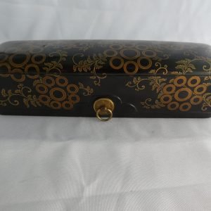 Japanese Edo period black lacquered "Fubako" letter box with Hosokawa family crest in gold. Late 18th century, circa 1790.