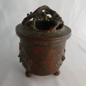 Japanese Edo period handcrafted censer in reddish bronze signed at bottom.