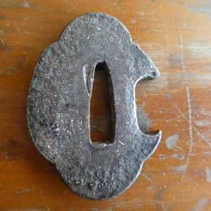 Japanese Edo period tsuba for tanto with gold inlay.