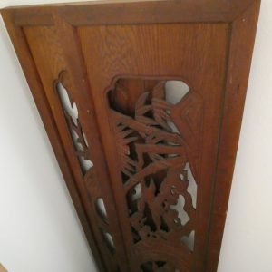 Japanese Showa period. Pair of "ranma" door transom decorations hand carved wood pine motif.