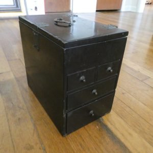 Japanese Meiji "suzuribako" writing box with copper hardware.