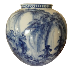 Large porcelain blue and white Japanese vase