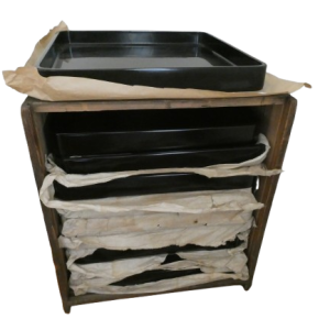 Large black lacquered tray set of ten in original storage box Edo/Meiji era.